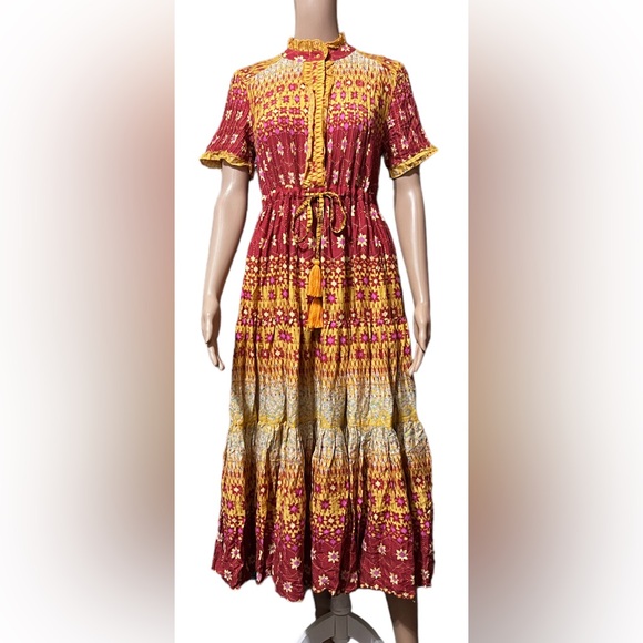 Free People Rare Feelings XS Maxi Dress Goldenrod Orange Peasant Prairi… - Picture 3 of 16